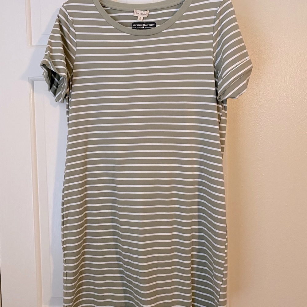 Knee length green striped dress